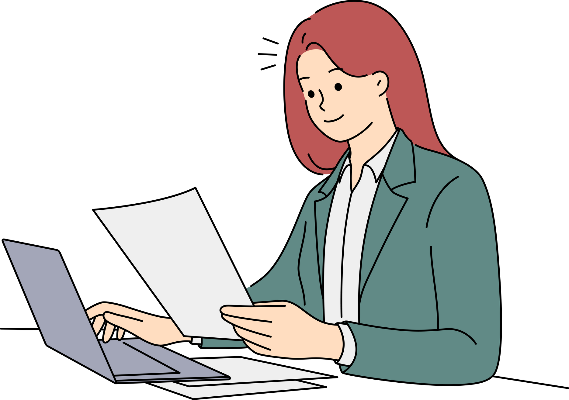 Successful businesswoman work on laptop with paperwork